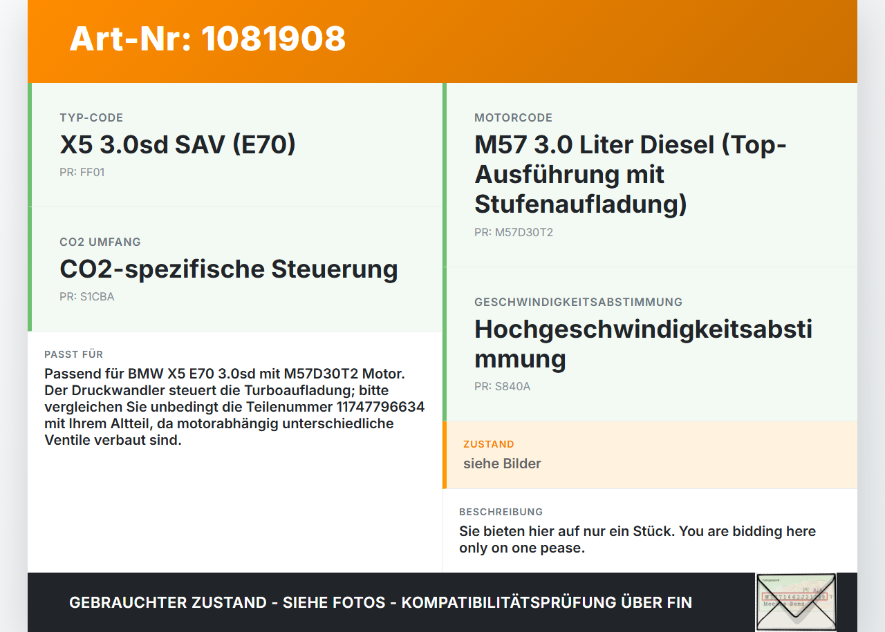 BMW X5 E70 07-10 3,0d 210KW Druckwandler Magnetventil BMW X5 E70 07-10 01.10.2008 7796634 11747796634 70057903 gebraucht Vorschau 3