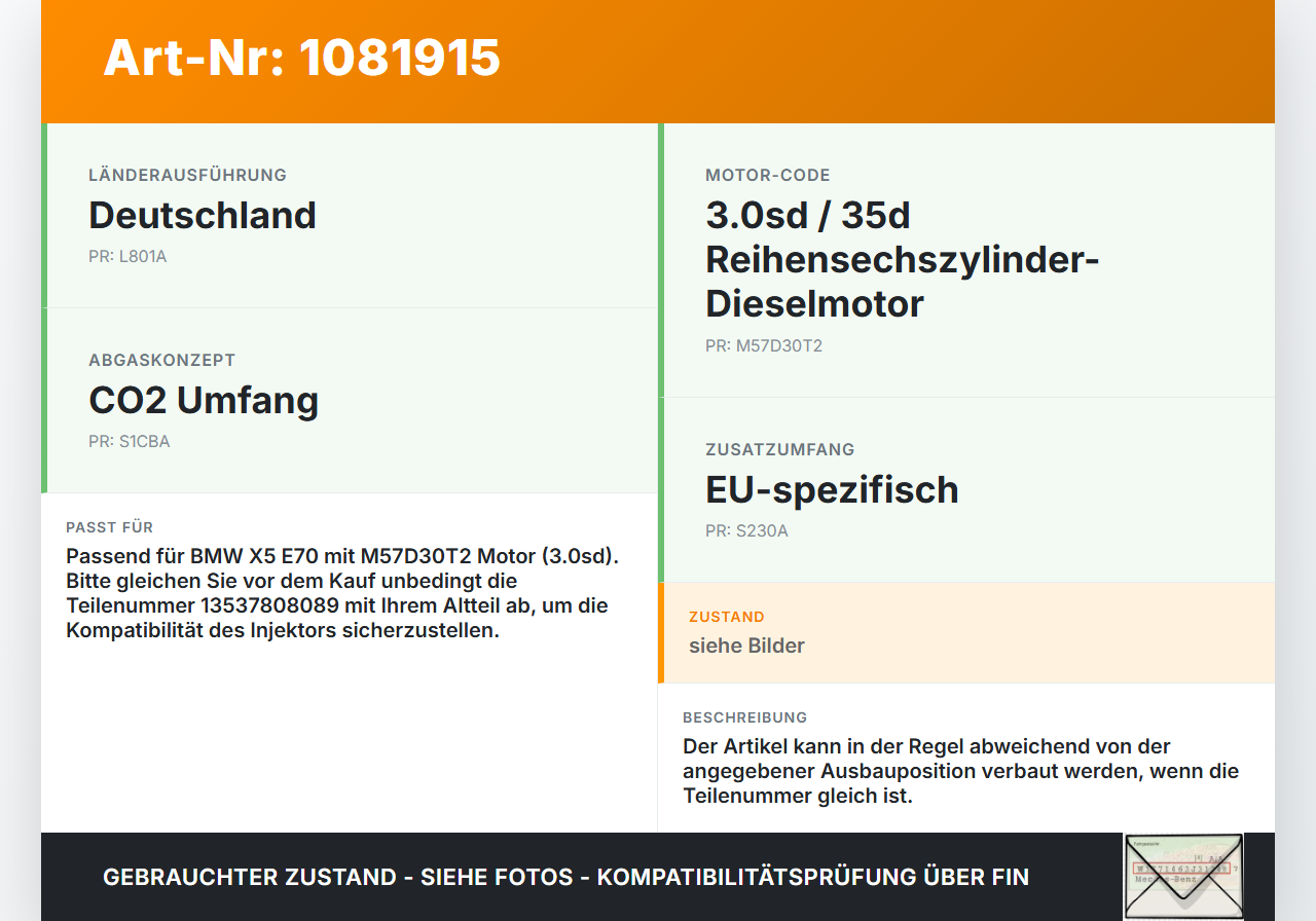 BMW X5 E70 07-10 3,0d 210KW Injektor Einspritzdüse Zyl.5 BMW X5 E70 07-10 01.10.2008 7808089 13537808089 0445115077... Vorschau 3