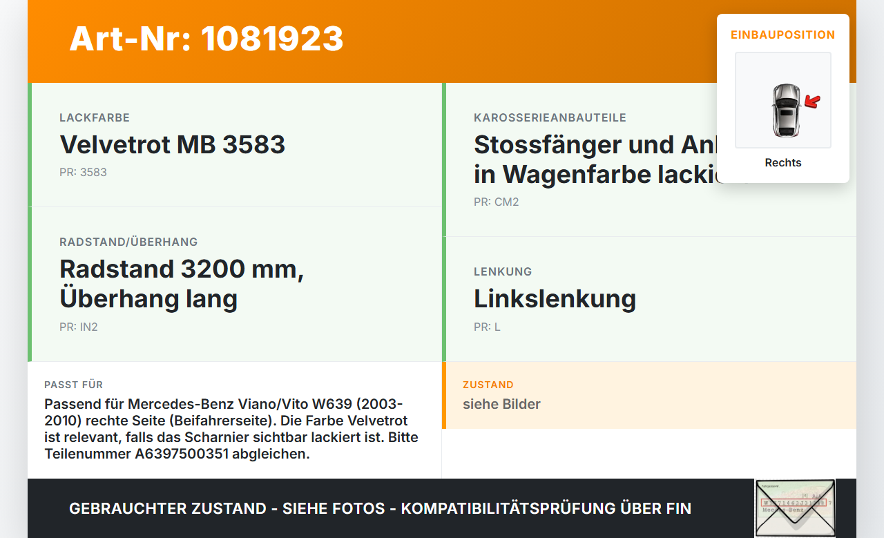 Mercedes Viano Vito W639 03-10 Scharnier für Motorhaube Motorhaubenscharnier Rechts Mercedes Viano Vito W639 03-10... Vorschau 3