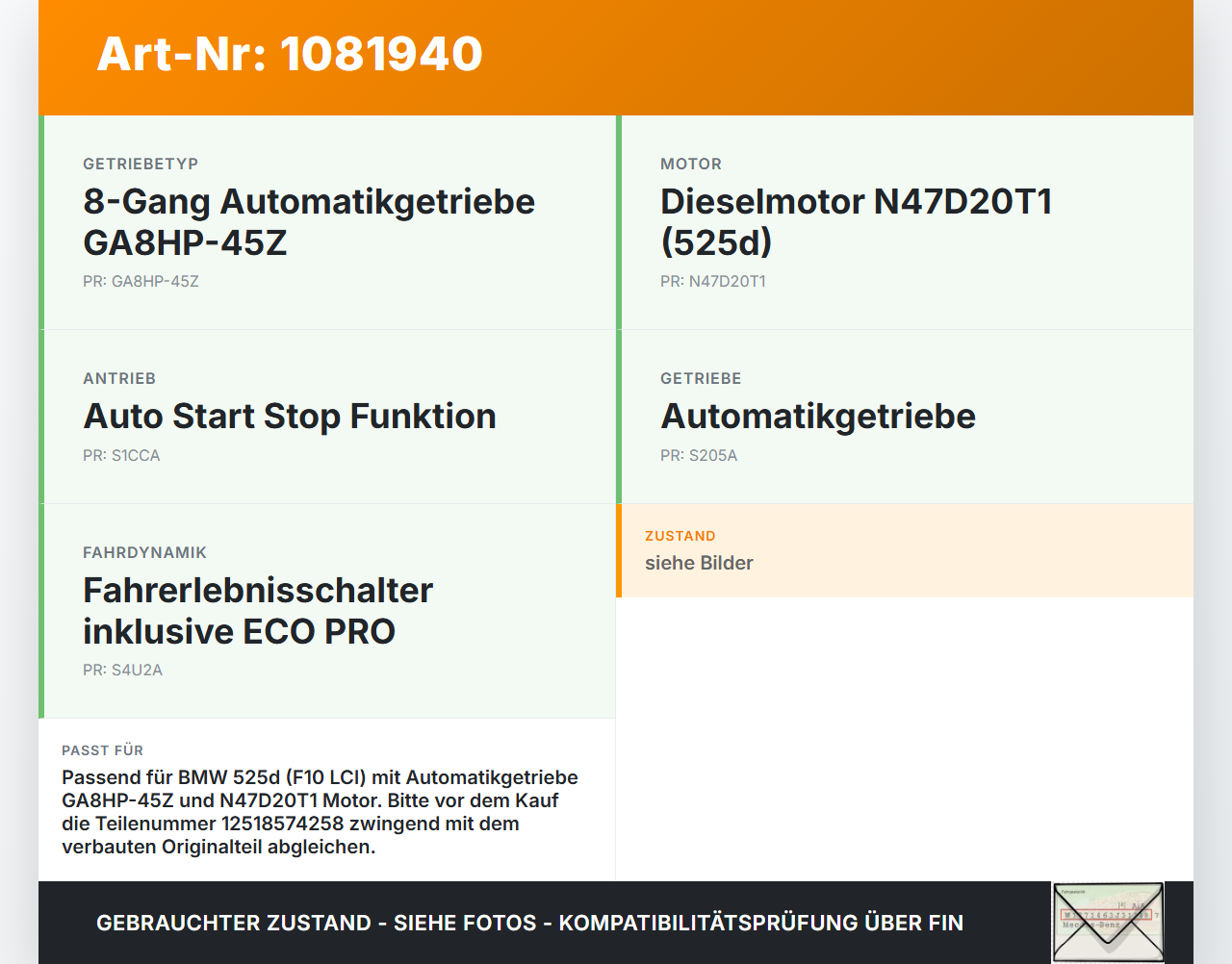 BMW 525d F10 13-17 Lim Kabelbaum für Getriebe Automatikgetriebe BMW 525d F10 13-17 27.02.2014 8574258 12518574258... Vorschau 3
