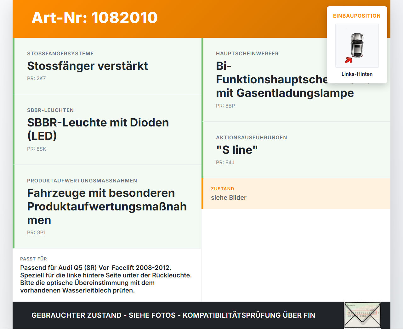 Audi Q5 8R 08-12 Wasserabweiser Wasserleitblech Rücklichtabdeckung Links Hinten Audi Audi Q5 8R 08-12 09.06.2009... Vorschau 3