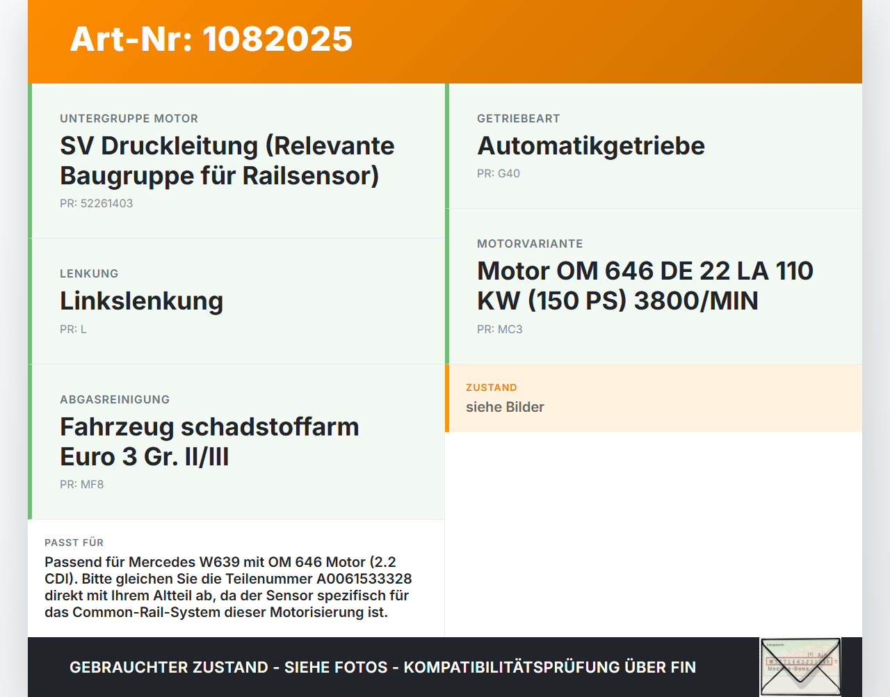 Mercedes Viano Vito W639 03-10 CDI 2,2 110KW Railsensor Drucksensor Kraftstoffdruck Sensor Mercedes Viano Vito W639... Vorschau 3