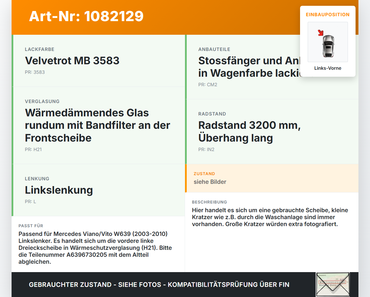 Mercedes Viano Vito W639 03-10 Dreieck Seitenscheibe Scheibe Türscheibe Links Vorne Mercedes Viano Vito W639 03-10... Vorschau 3