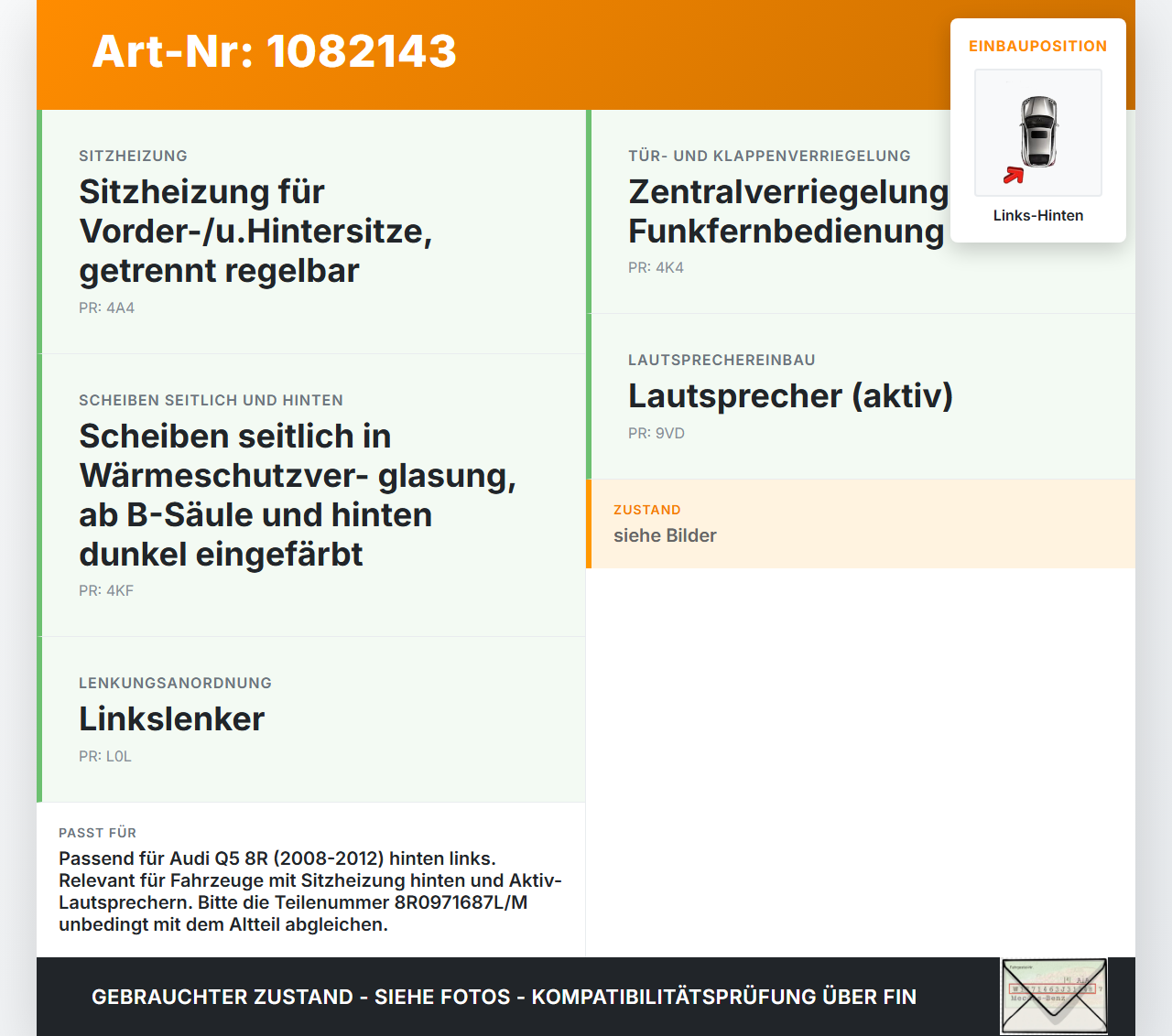 Audi Q5 8R 08-12 Kabelbaum für Tür und Fensterheber Links Hinten Audi Audi Q5 8R 08-12 09.06.2009 8R0971687L... Vorschau 3