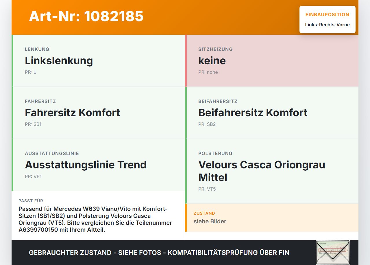Mercedes Viano Vito W639 03-10 Kopfstütze für Fahrer Sitz Rechts oder Links Vorne Mercedes Viano Vito W639 03-10... Vorschau 3