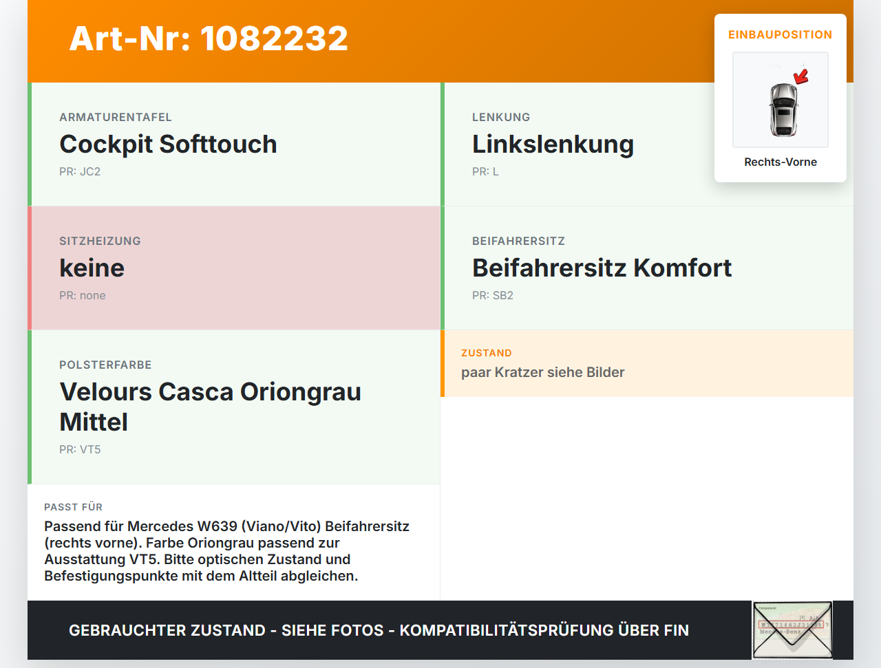 Mercedes Viano Vito W639 03-10 Abdeckung Blende für Sitz Beifahrersitz Rechts Vorne Mercedes Viano Vito W639 03-10... Vorschau 3