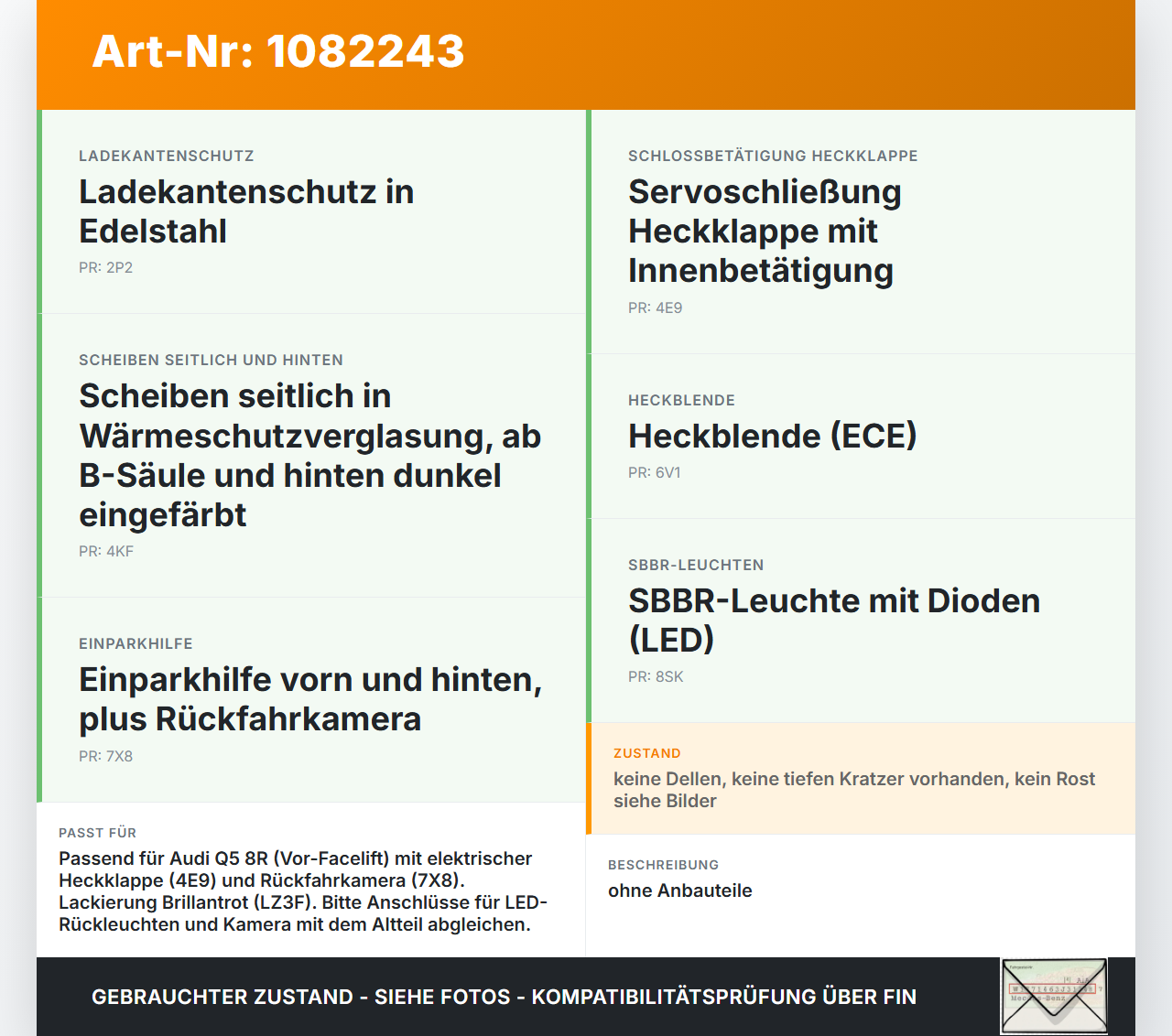 Audi Q5 8R 08-12 Heckklappe Kofferraumdeckel Heckdeckel Kofferdeckel LZ3F Audi Audi Q5 8R 08-12 09.06.2009... Vorschau 3