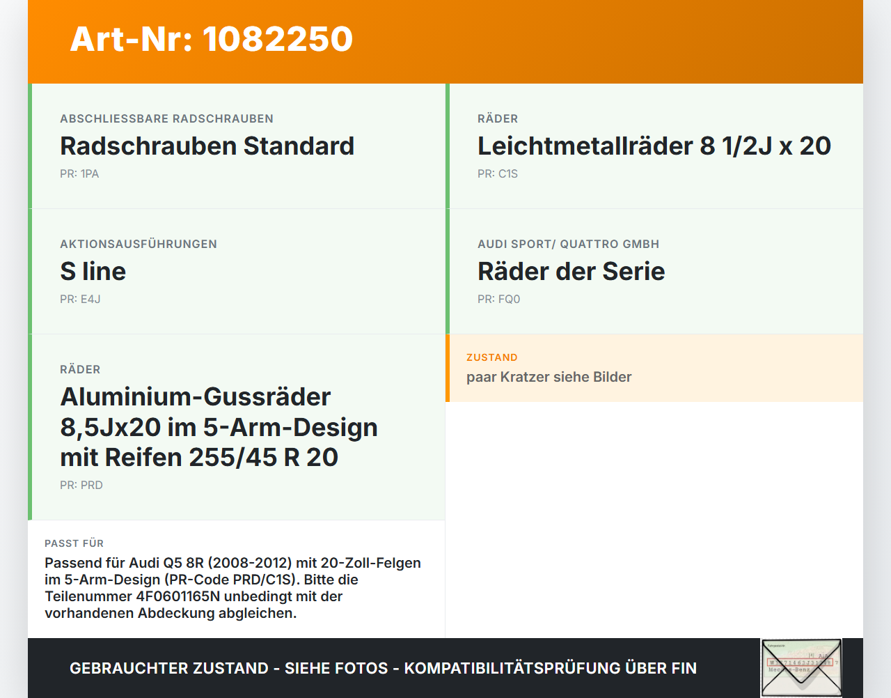 Audi Q5 8R 08-12 Radnabenabdeckung Rad Nabenabdeckung Nabenblende Audi Audi Q5 8R 08-12 09.06.2009 4F0601165N gebraucht Vorschau 3