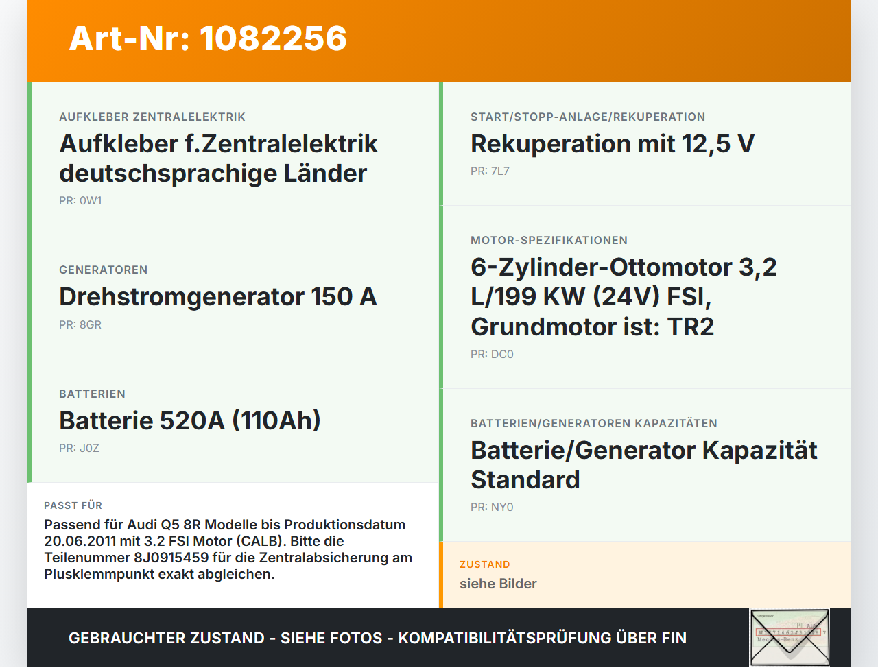 Audi Q5 8R 08-12 FSI 3,2 199KW Klemme für Batterie Plusklemmpunkt Audi Audi Q5 8R 08-12 09.06.2009 8J0915459 gebraucht Vorschau 3