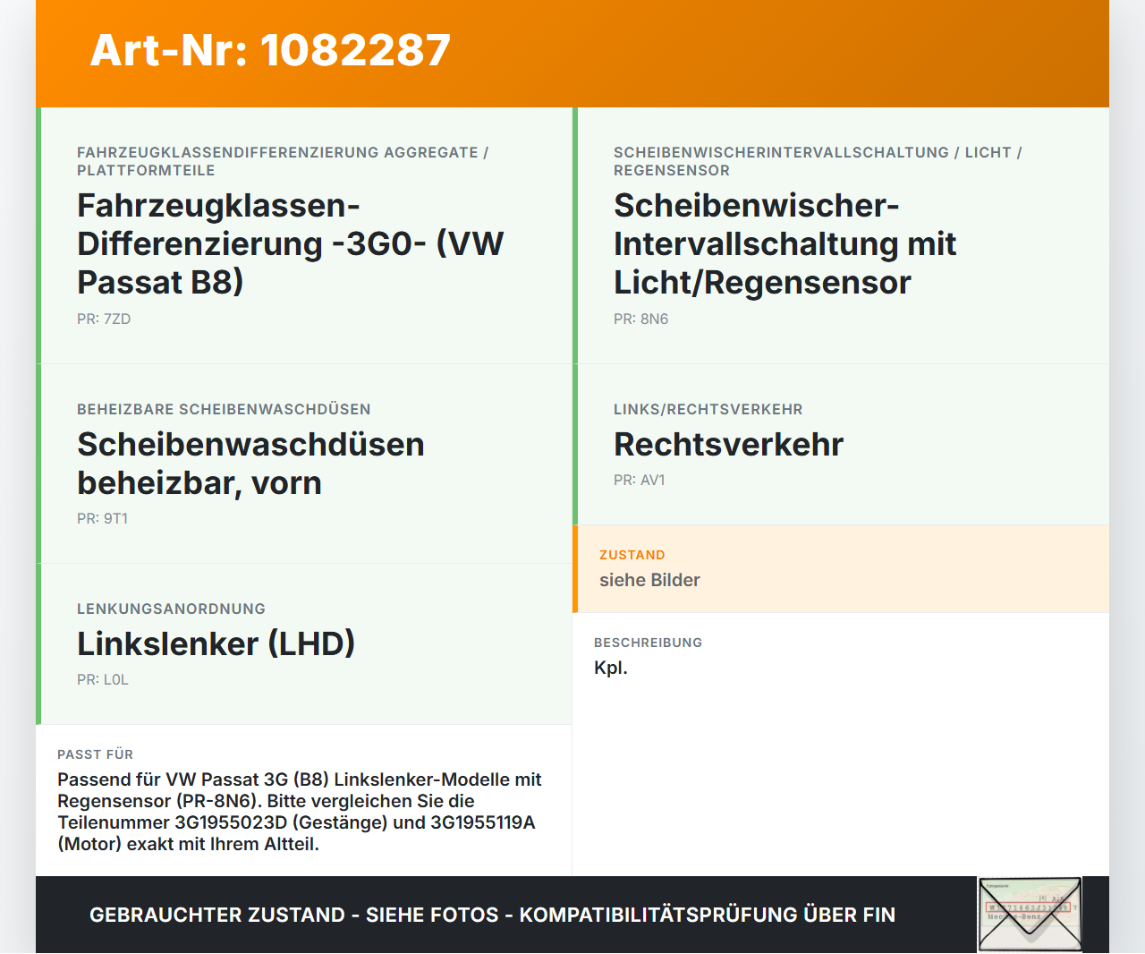 VW Passat 3G 14-19 Wischermotor mit Wischergestänge VW Passat 3G 14-19 11.04.2016 3G1955023D 3G1955023C 3397021866... Vorschau 3
