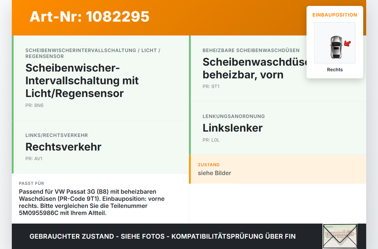 VW Passat 3G 14-19 Waschdüse für Windschutzscheibe WS Rechts beheizt VW Passat 3G 14-19 11.04.2016 5M0955986C... Vorschau 3