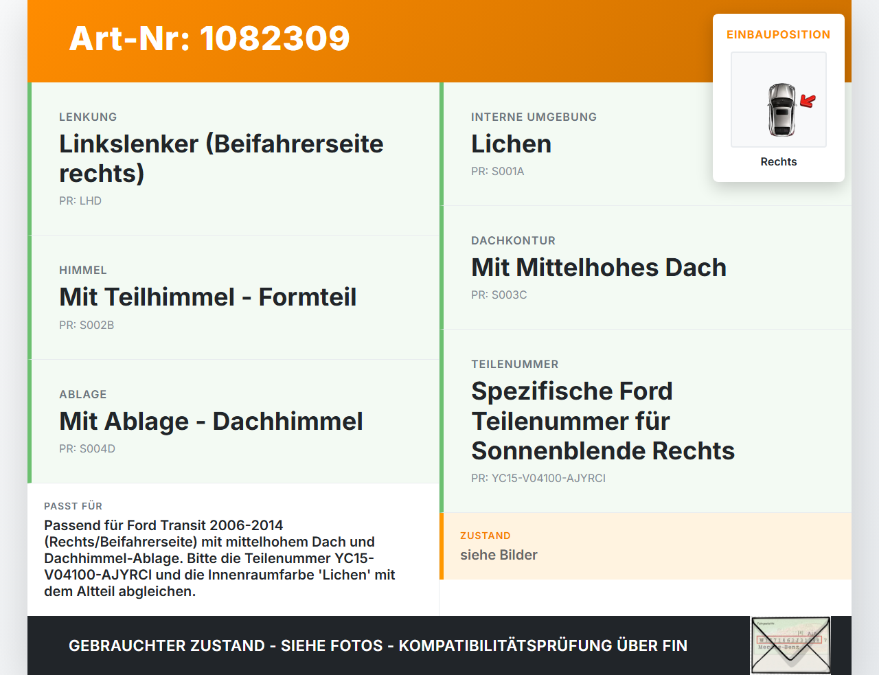 Ford Transit VI 06-13 Sonnenblende Rechts für Beifahrer Ford Transit VI 06-13 02.01.2014 YC15-V04100-AJYRCI... Vorschau 3