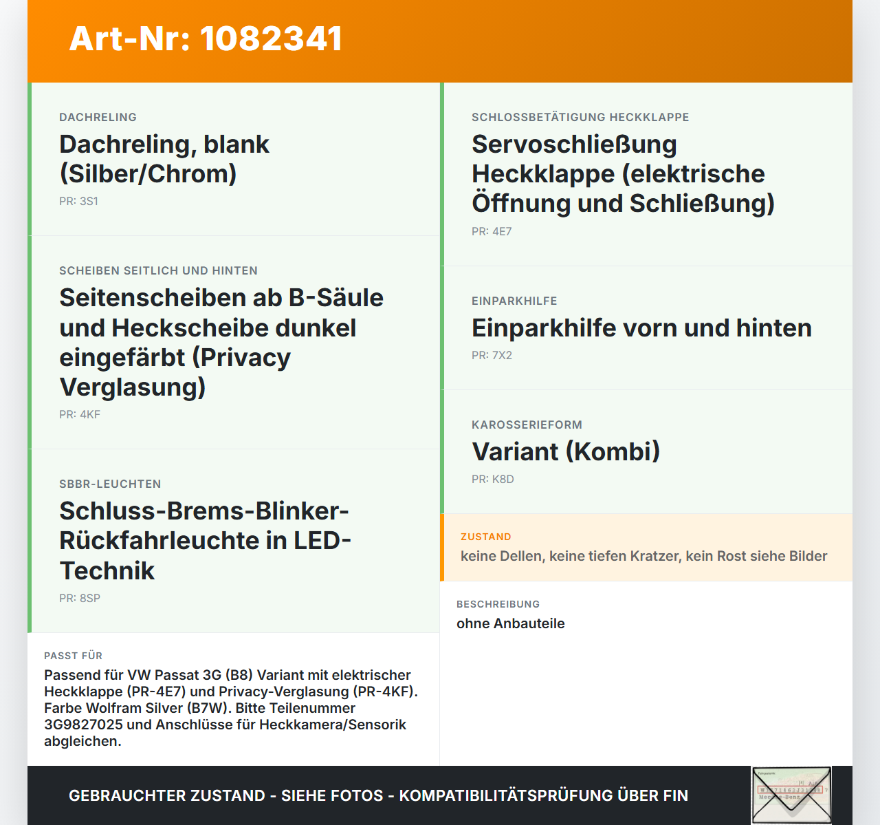 VW Passat 3G 14-19 Kombi Heckklappe Kofferraumdeckel LB7W VW Passat 3G 14-19 11.04.2016 3G9827025 gebraucht Vorschau 3