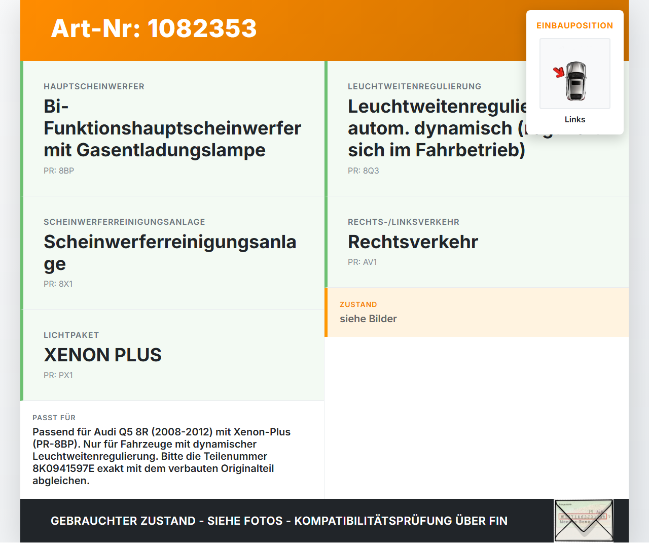 Audi Q5 8R 08-12 Xenon Vorschaltgerät Steuergerät Links Audi Audi Q5 8R 08-12 09.06.2009 8K0941597E 8K0941597... Vorschau 3