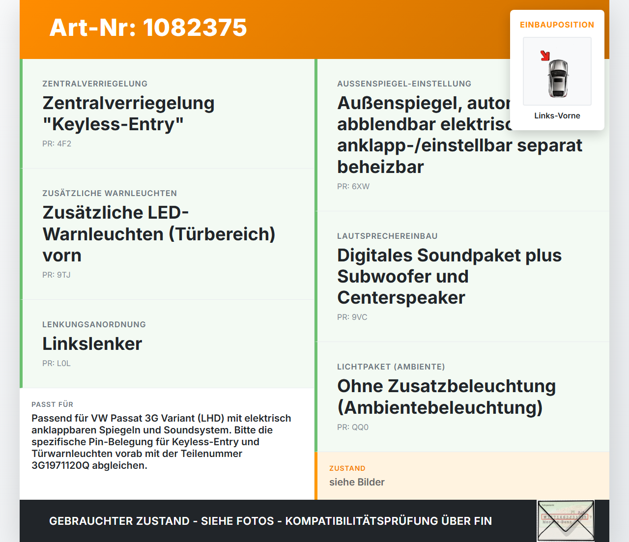 VW Passat 3G 14-19 Kombi Kabelbaum für Tür und Fensterheber Links Vorne VW Passat 3G 14-19 11.04.2016 3G1971120Q... Vorschau 3