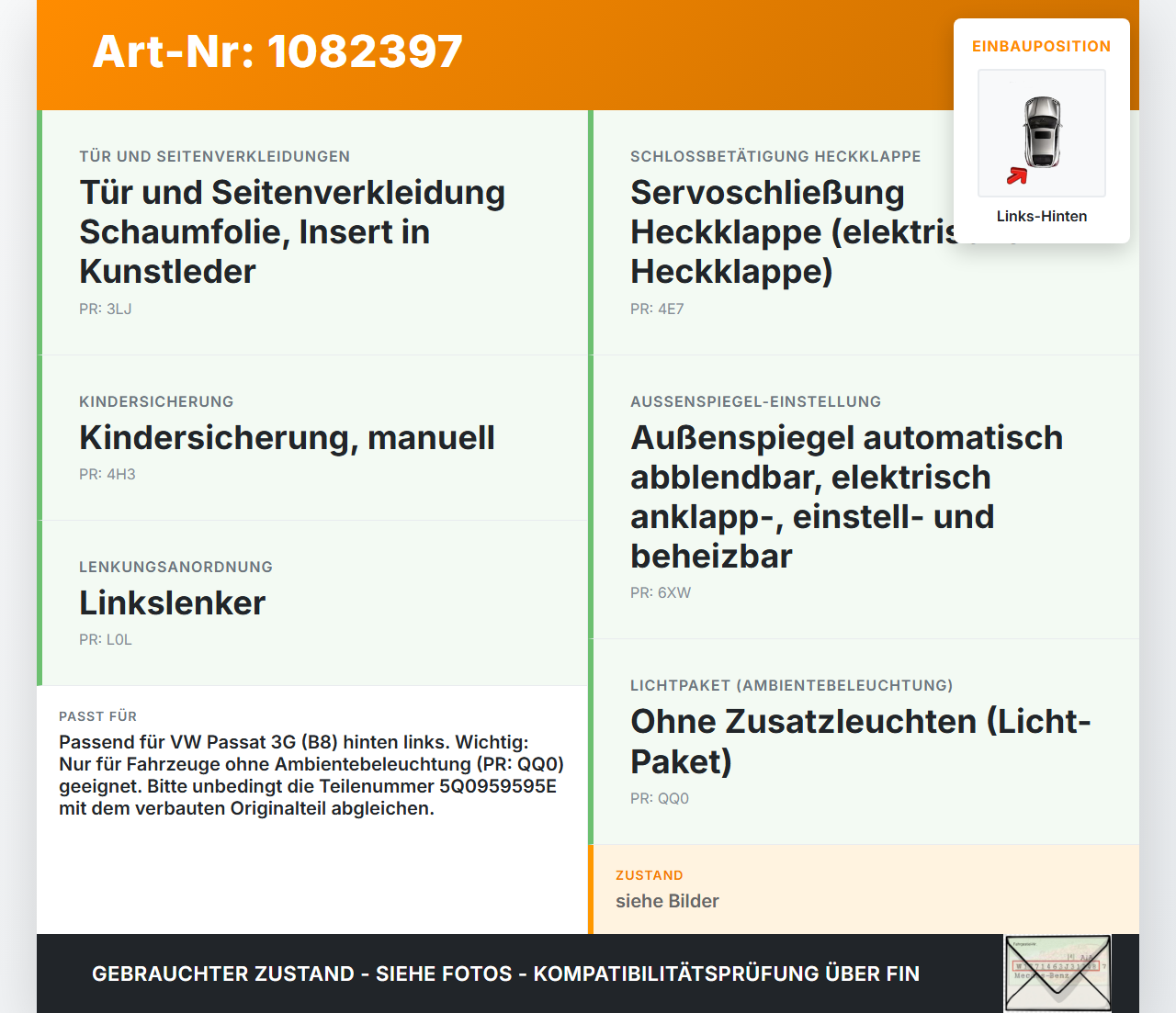 VW Passat 3G 14-19 Steuergerät ECU Modul SG für Tür Links Hinten VW Passat 3G 14-19 11.04.2016 5Q0959595E... Vorschau 3