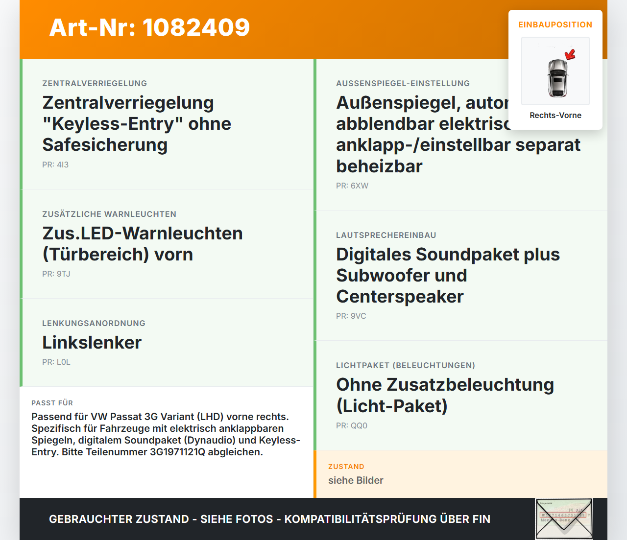 VW Passat 3G 14-19 Kombi Kabelbaum für Tür und Fensterheber Rechts Vorne VW Passat 3G 14-19 11.04.2016 3G1971121Q... Vorschau 3