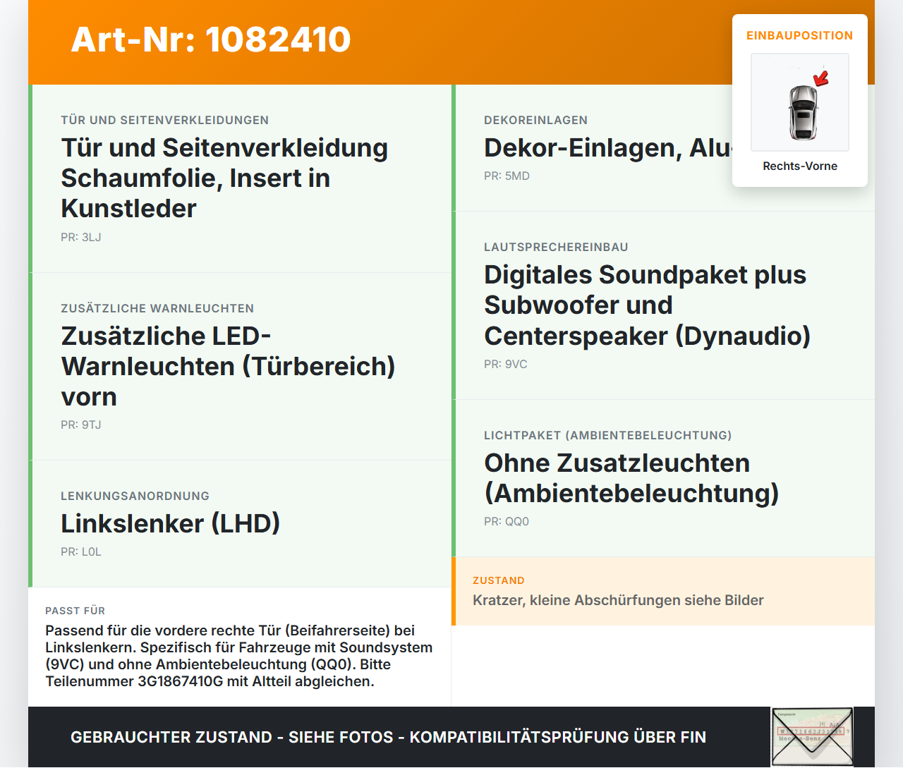 VW Passat 3G 14-19 Kombi Türgriff Griffmuschel Griff Innen Rechts Vorne VW Passat 3G 14-19 11.04.2016 3G1867410G... Vorschau 3