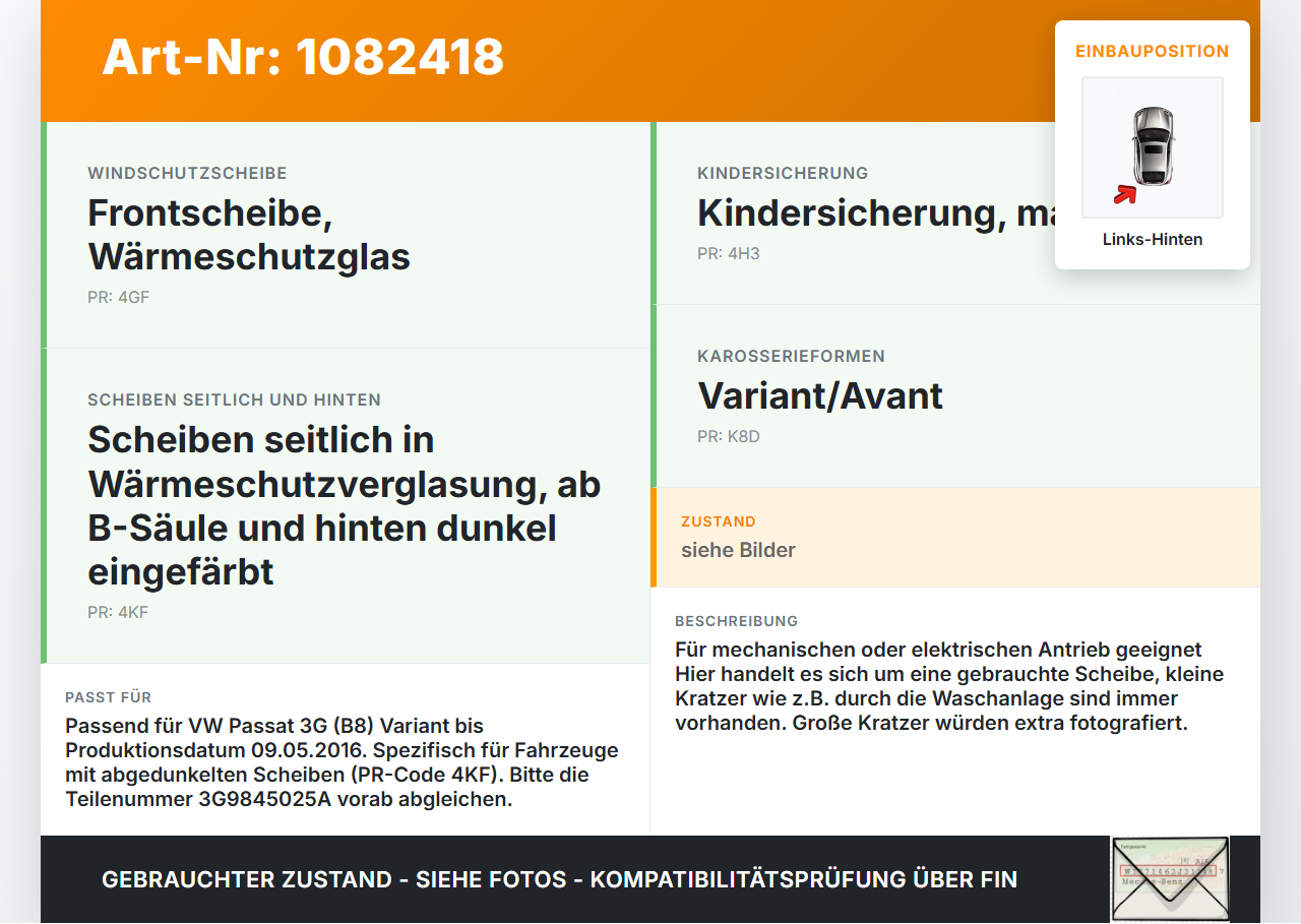 VW Passat 3G 14-19 Kombi LHK Seitenscheibe für Tür Fenster Scheibe Links Hinten VW Passat 3G 14-19 11.04.2016... Vorschau 3