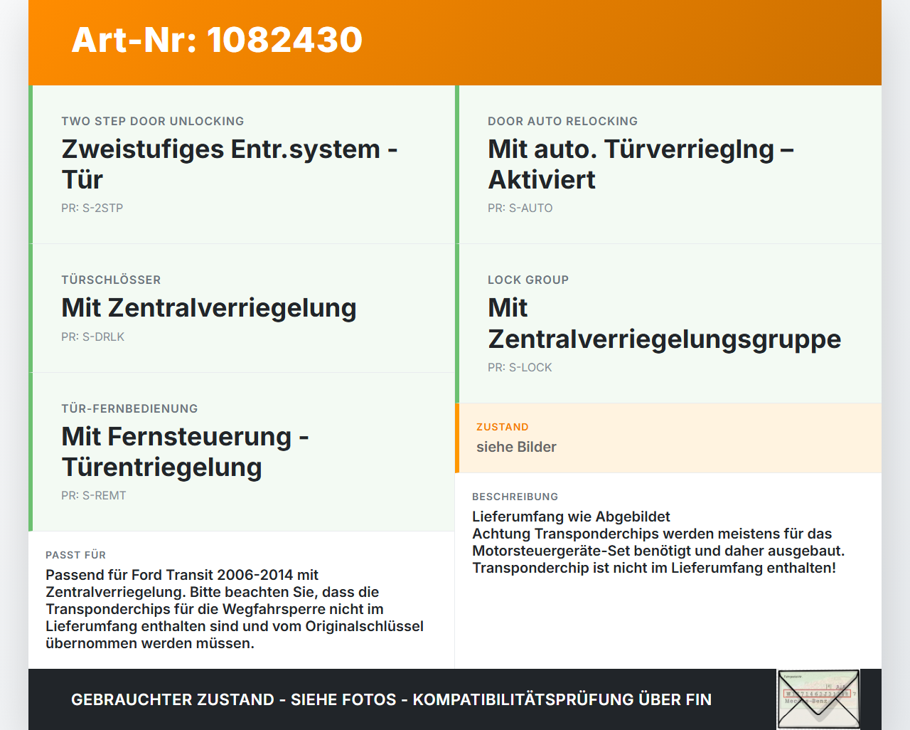 Ford Transit VI 06-13 Schliesszylinder Zündschloss 2x Schlüssel Schliessanlage Ford Transit VI 06-13 02.01.2014... Vorschau 3