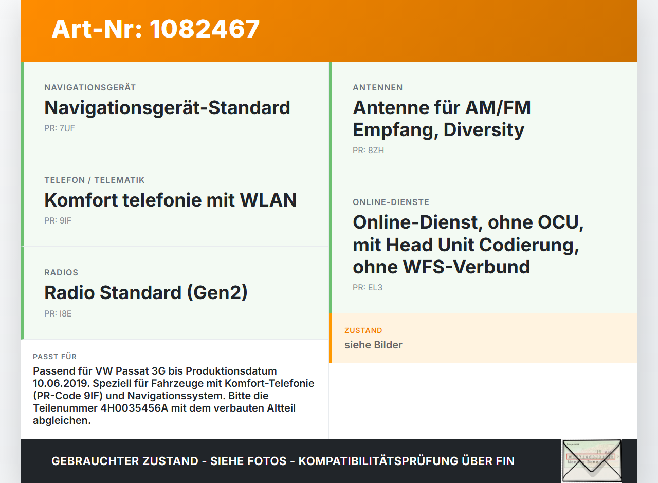 VW Passat 3G 14-19 Steuergerät ECU Modul UMTS GSM MMC SG VW Passat 3G 14-19 11.04.2016 4H0035456A 4H0035456 gebraucht Vorschau 3