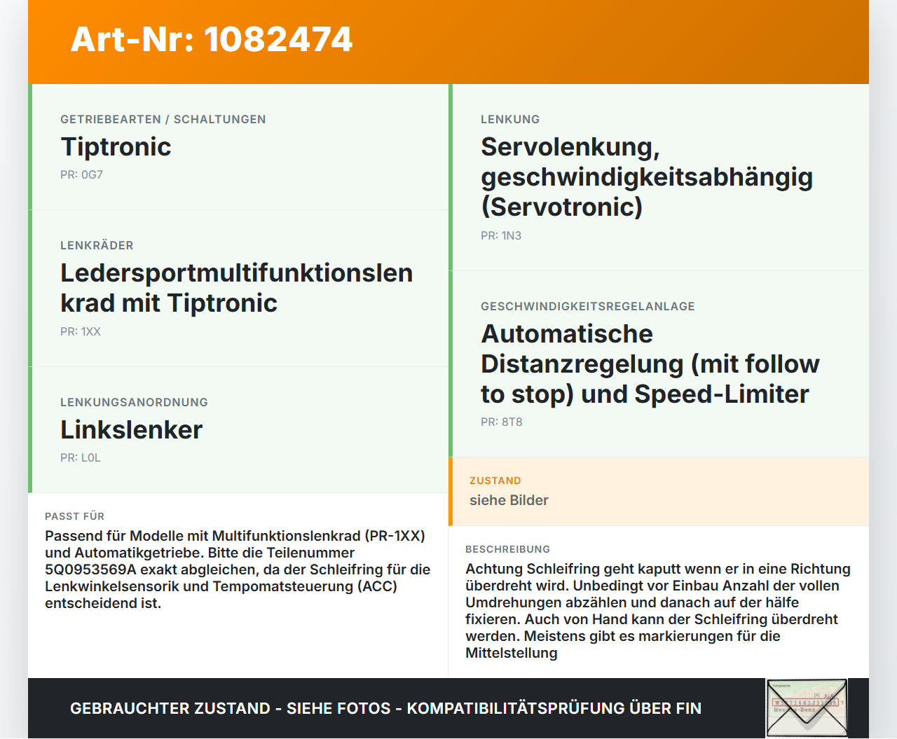 VW Passat 3G 14-19 Airbag Schleifring Wickelfeder Lenkwinkelsensor VW Passat 3G 14-19 11.04.2016 5Q0953569A gebraucht Vorschau 3