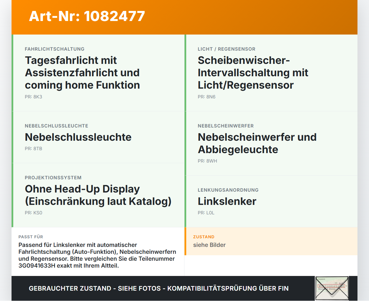 VW Passat 3G 14-19 Lichtschalter Schalter VW Passat 3G 14-19 11.04.2016 3G0941633H 1401161080 gebraucht Vorschau 3