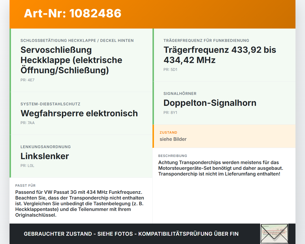 VW Passat 3G 14-19 Fernbedienung Funk Funkschlüssel VW Passat 3G 14-19 11.04.2016 gebraucht Vorschau 3