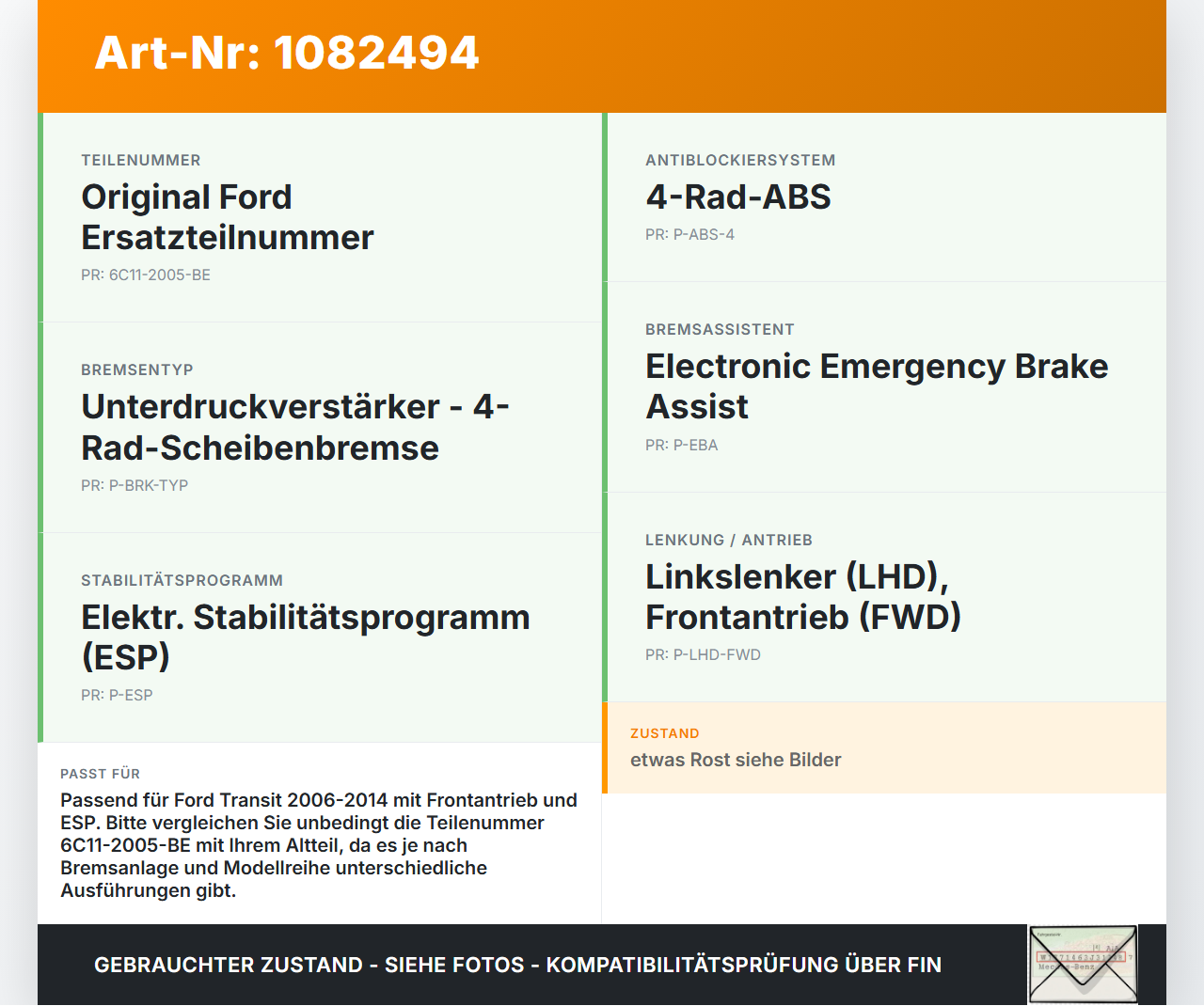 Ford Transit VI 06-13 TDCi 2,2 74KW Bremskraftverstärker Ford Transit VI 06-13 02.01.2014 6C11-2005-BE... Vorschau 3