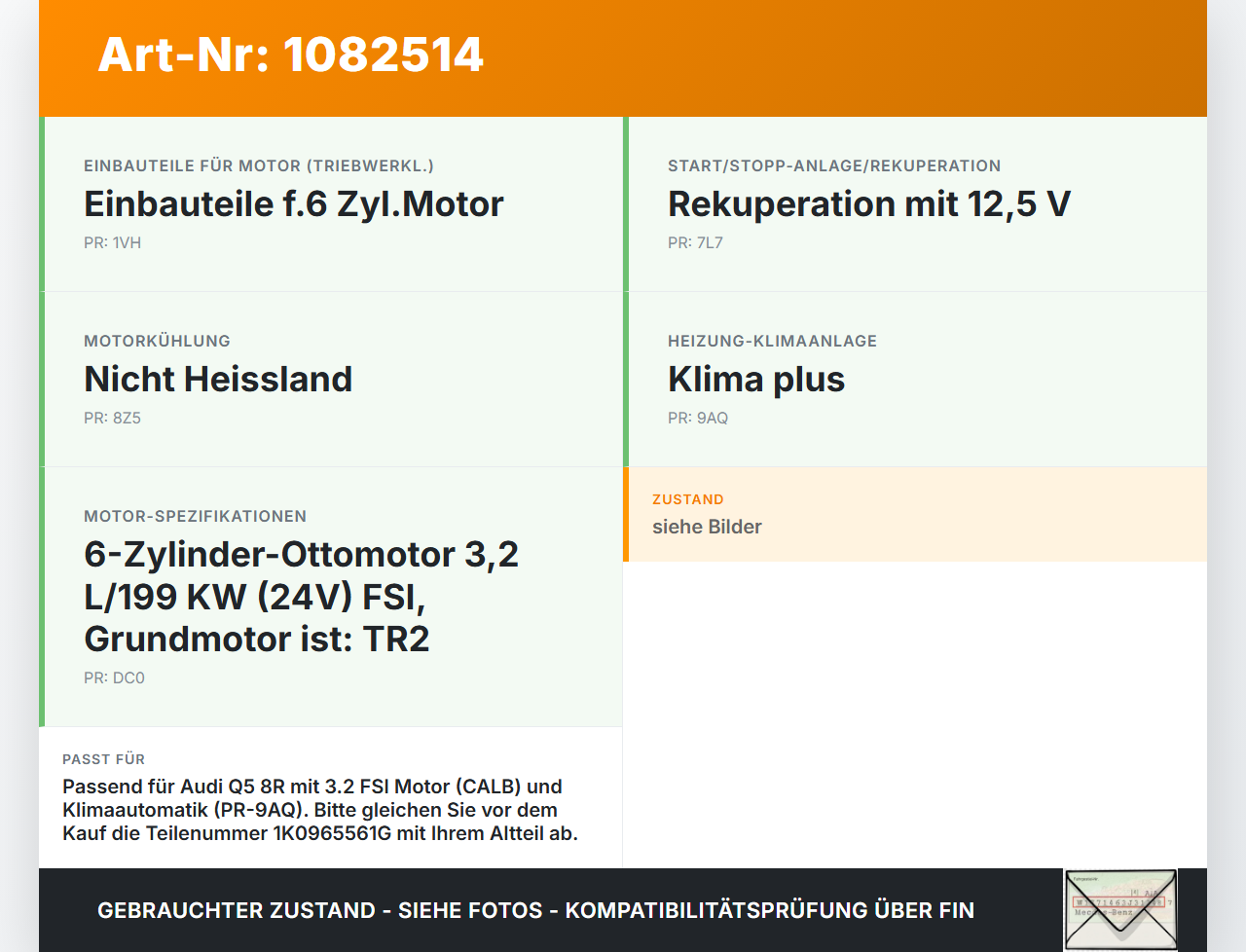 Audi Q5 8R 08-12 FSI 3,2 199KW Umwelzpumpe Heizung Pumpe Audi Audi Q5 8R 08-12 09.06.2009 1K0965561G gebraucht Vorschau 3