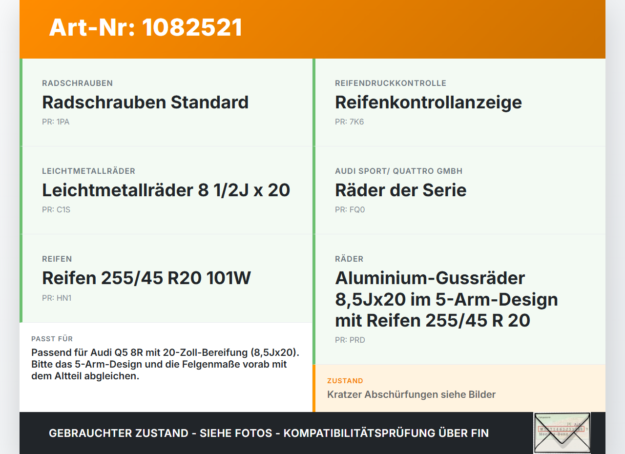 Audi Q5 8R 08-12 1 x Felge Aluminiumfelge 20 Zoll 5X112 Audi Audi Q5 8R 08-12 09.06.2009 gebraucht Vorschau 3