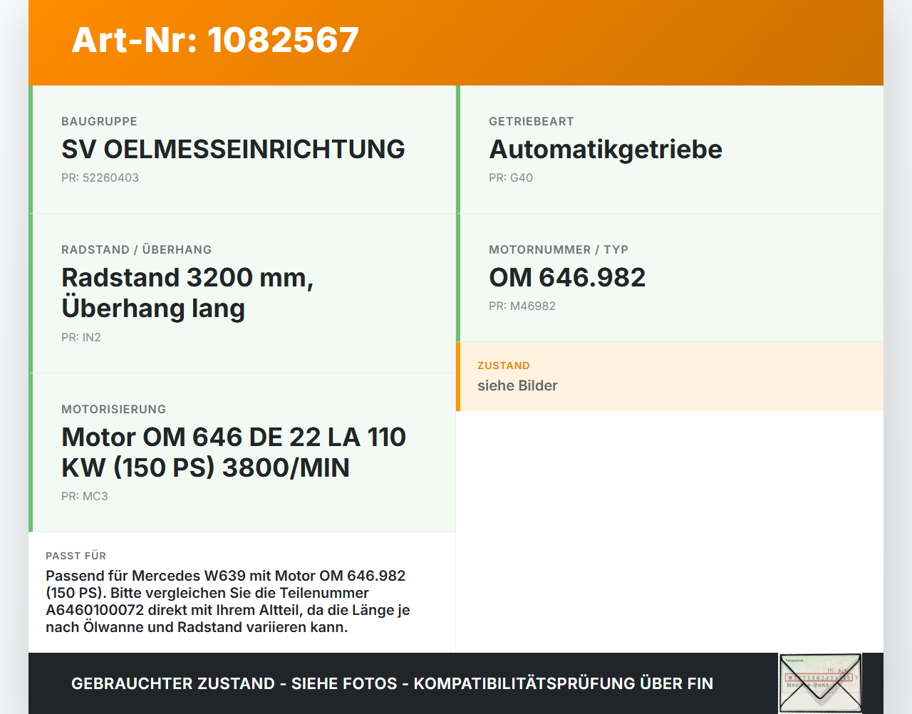 Mercedes Viano Vito W639 03-10 CDI 2,2 110KW 646982 Ölmessstab Öl Stab Mercedes Viano Vito W639 03-10 01.07.2004... Vorschau 3