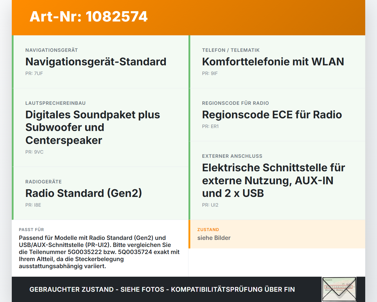 VW Passat 3G 14-19 TFSI 1,8 131KW Aux Adapter USB VW Passat 3G 14-19 11.04.2016 5G0035222 gebraucht Vorschau 3