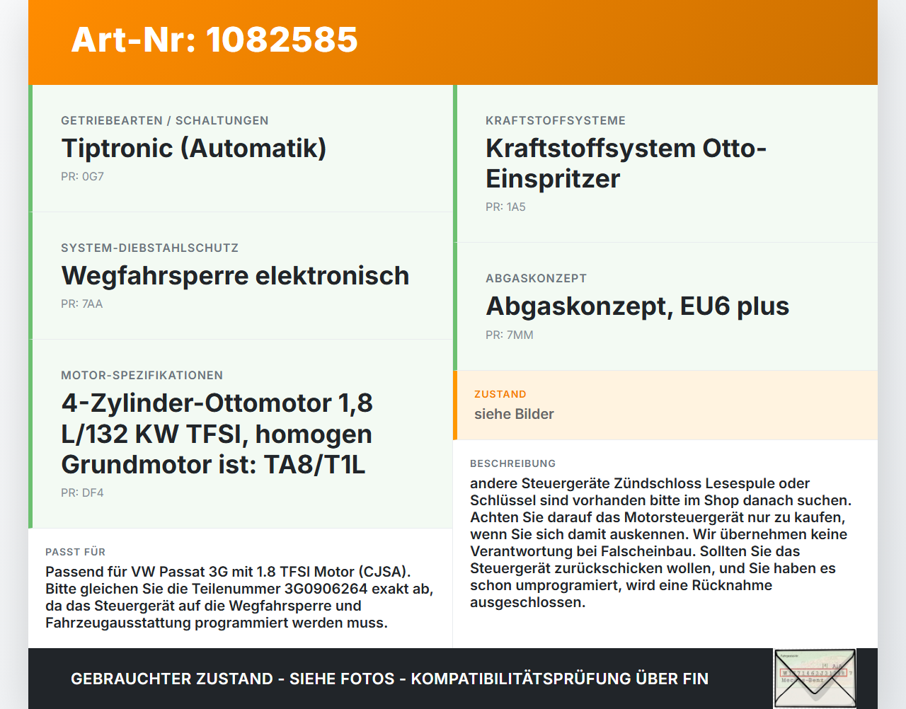 VW Passat 3G 14-19 TFSI 1,8 131KW Steuergerät ECU für Motor Motorsteuergerät VW Passat 3G 14-19 11.04.2016... Vorschau 3