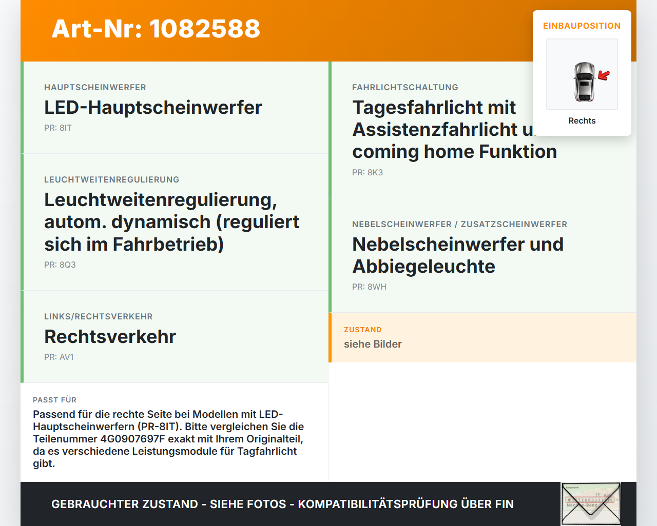 VW Passat 3G 14-19 Xenon Vorschaltgerät Rechts VW Passat 3G 14-19 11.04.2016 4G0907697F 4G0907697H 401140244 gebraucht Vorschau 3