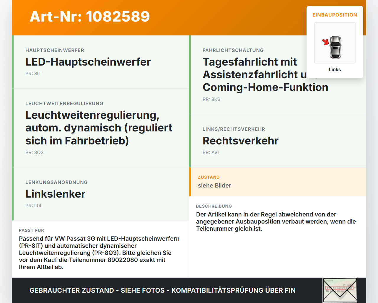 VW Passat 3G 14-19 Stellmotor f. Scheinwerfer LWR Links VW Passat 3G 14-19 11.04.2016 PL35L-A24-AFA0 gebraucht Vorschau 3