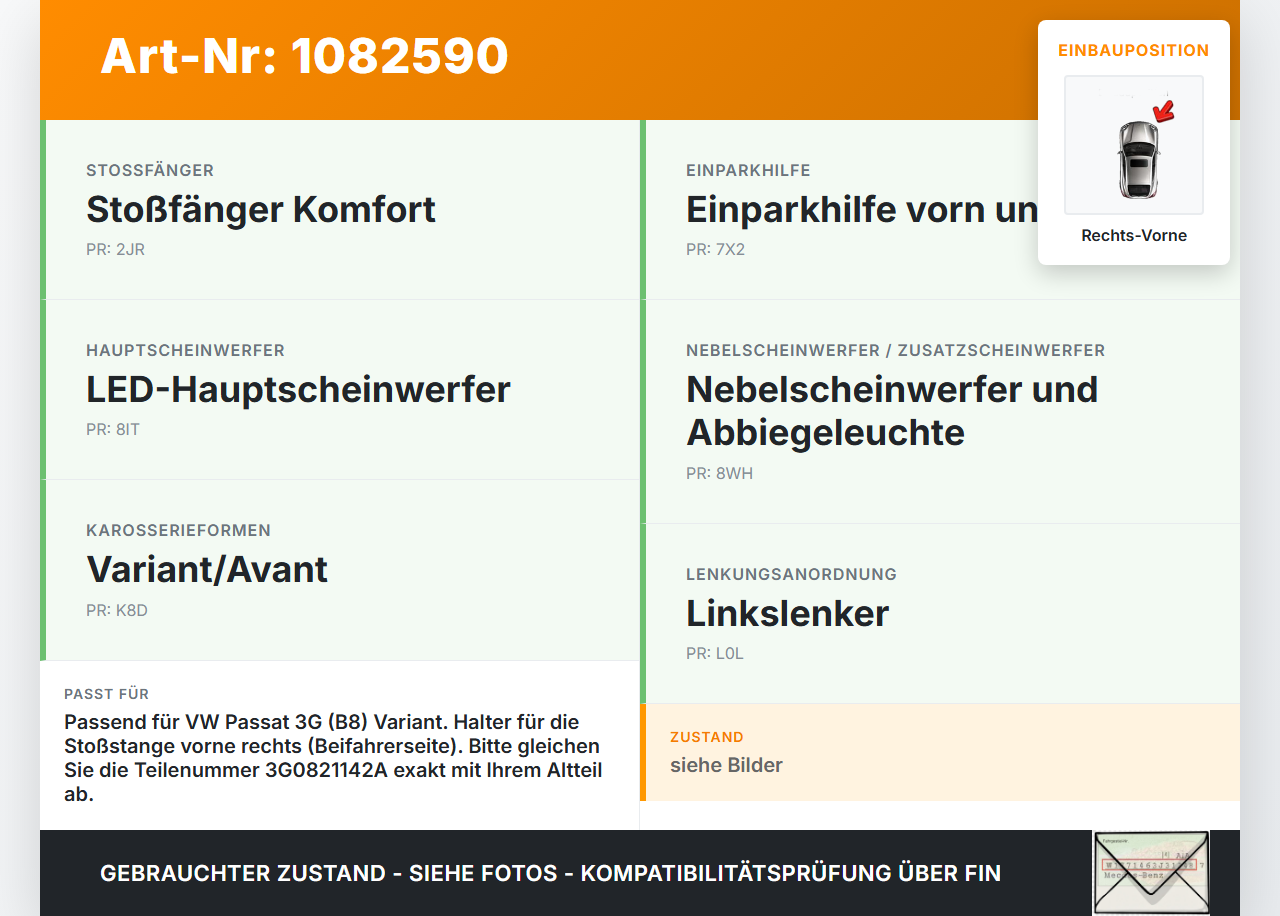 VW Passat 3G 14-19 Kombi Halter Träger Aufnahme Führung für Stoßstange Rechts Vorne VW Passat 3G 14-19 11.04.2016... Vorschau 3