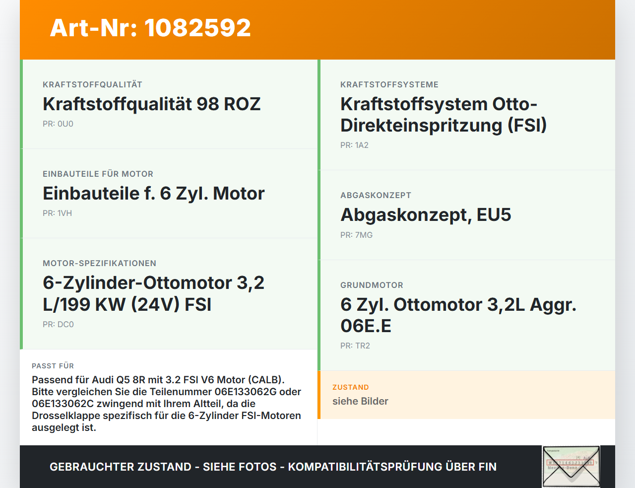 Audi Q5 8R 08-12 FSI 3,2 199KW CALB Drosselklappe Audi Audi Q5 8R 08-12 09.06.2009 06E133062G 06E133062C... Vorschau 3