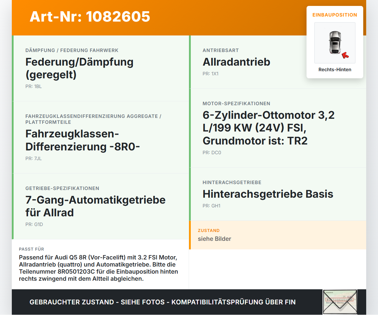 Audi Q5 8R 08-12 FSI 3,2 199KW 4WD Antriebswelle Gelenkwelle Rechts Hinten Audi Audi Q5 8R 08-12 09.06.2009... Vorschau 3
