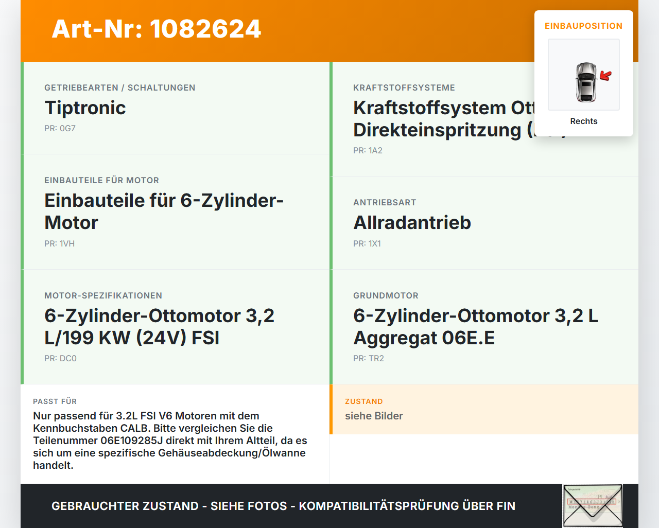 Audi Q5 8R 08-12 FSI 3,2 199KW CALB Ölwanne Motorwanne Rechts Audi Audi Q5 8R 08-12 09.06.2009 06E109285J... Vorschau 3