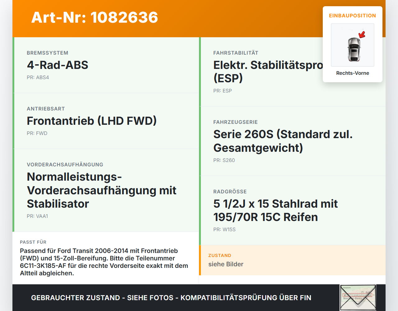 Ford Transit VI 06-13 TDCi 2,2 74KW Achsschenkel Radnabe Rechts Vorne Ford Transit VI 06-13 02.01.2014... Vorschau 3