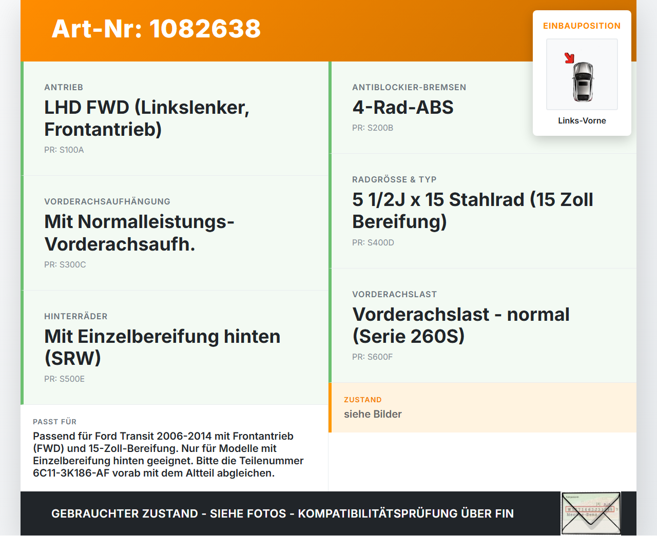 Ford Transit VI 06-13 TDCi 2,2 74KW Achsschenkel Radnabe Links Vorne Ford Transit VI 06-13 02.01.2014 6C11-3K186-AF... Vorschau 3
