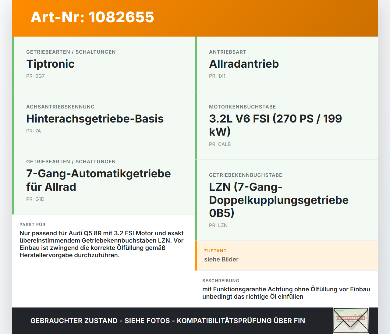 Audi Q5 8R 08-12 FSI 3,2 199KW 4WD LZN Automatikgetriebe Getriebe ohne Wandler Audi Audi Q5 8R 08-12 09.06.2009... Vorschau 3