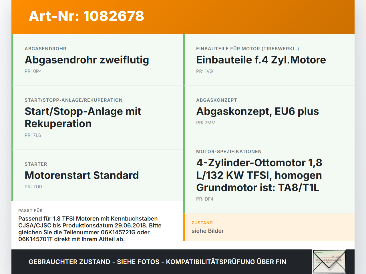 VW Passat 3G 14-19 TFSI 1,8 131KW CJSA Turbolader Turbo Abgasturbolader VW Passat 3G 14-19 11.04.2016 06K145721G... Vorschau 3