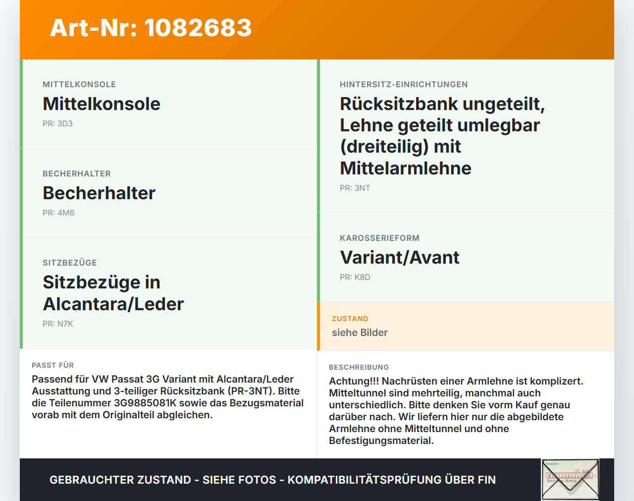 VW Passat 3G 14-19 Armlehne Mittelarmlehne Auflage mit Becherhalter für Rücksitzbank VW Passat 3G 14-19 11.04.2016... Vorschau 3