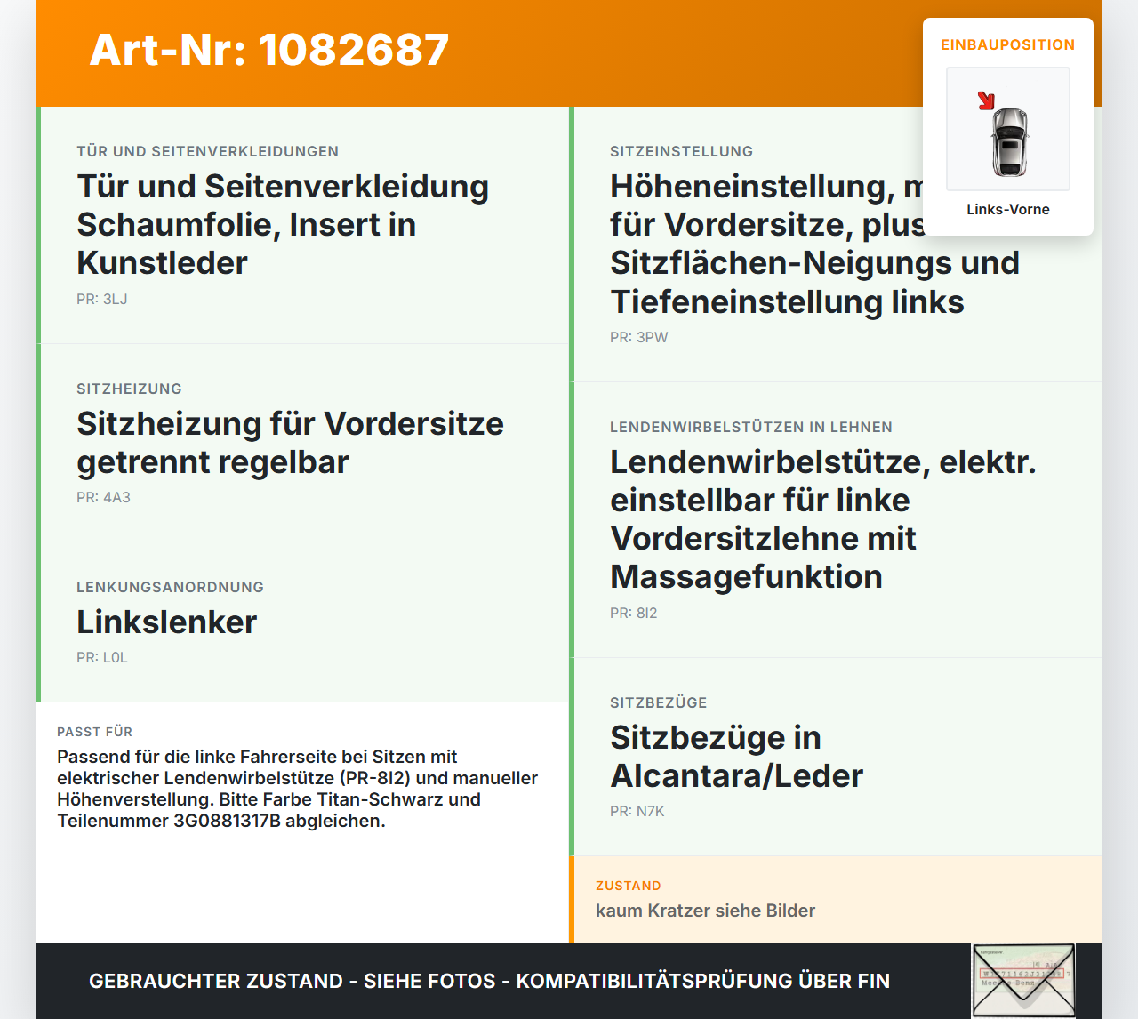 VW Passat 3G 14-19 Kombi Blende Innen Abdeckung Seitenverkleidung für Fahrer Sitz Aussen Links Vorne VW Passat 3G... Vorschau 3