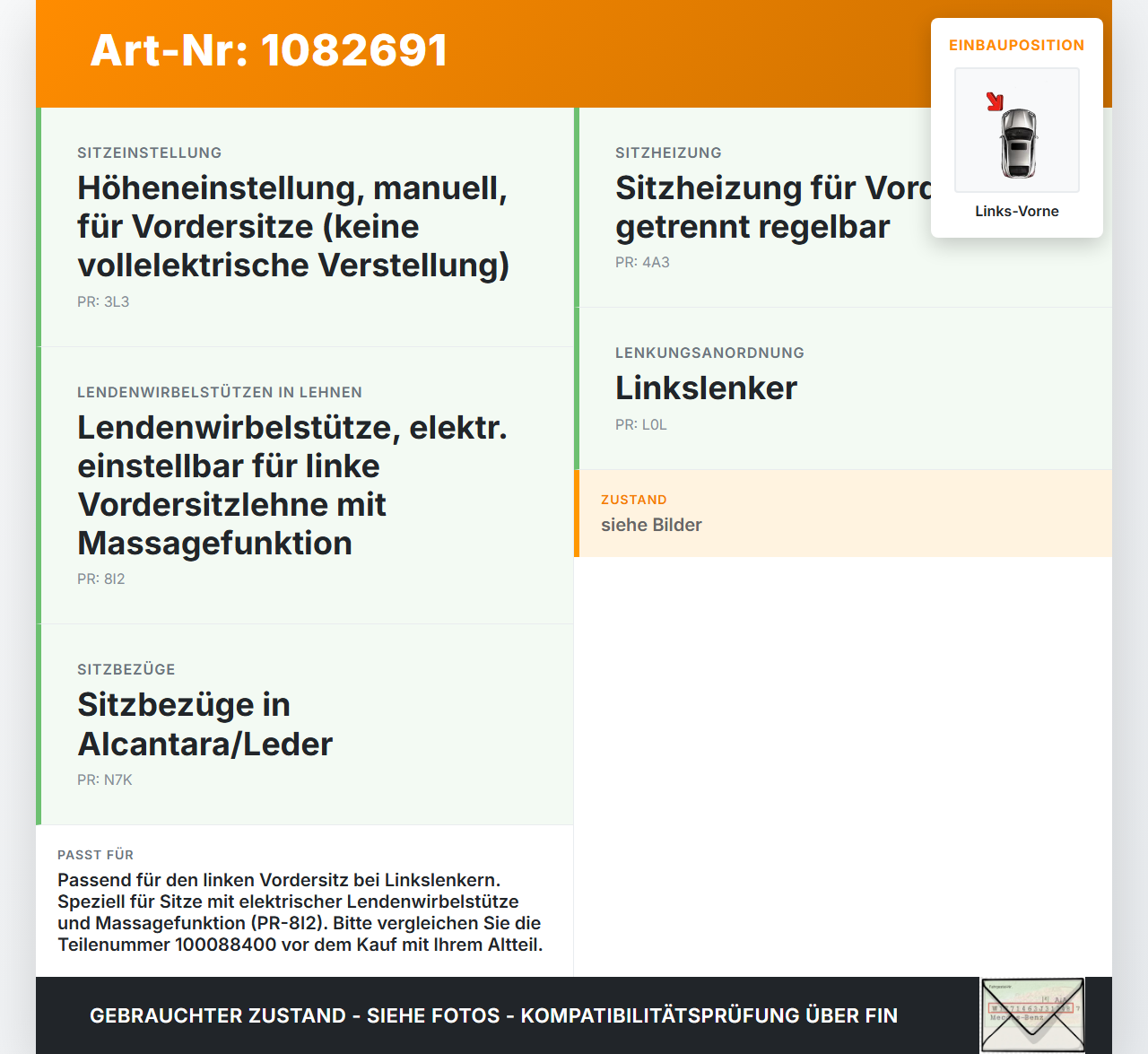 VW Passat 3G 14-19 Stellmotor für El. Sitzverstellung Links Vorne VW Passat 3G 14-19 11.04.2016 922173-104... Vorschau 3
