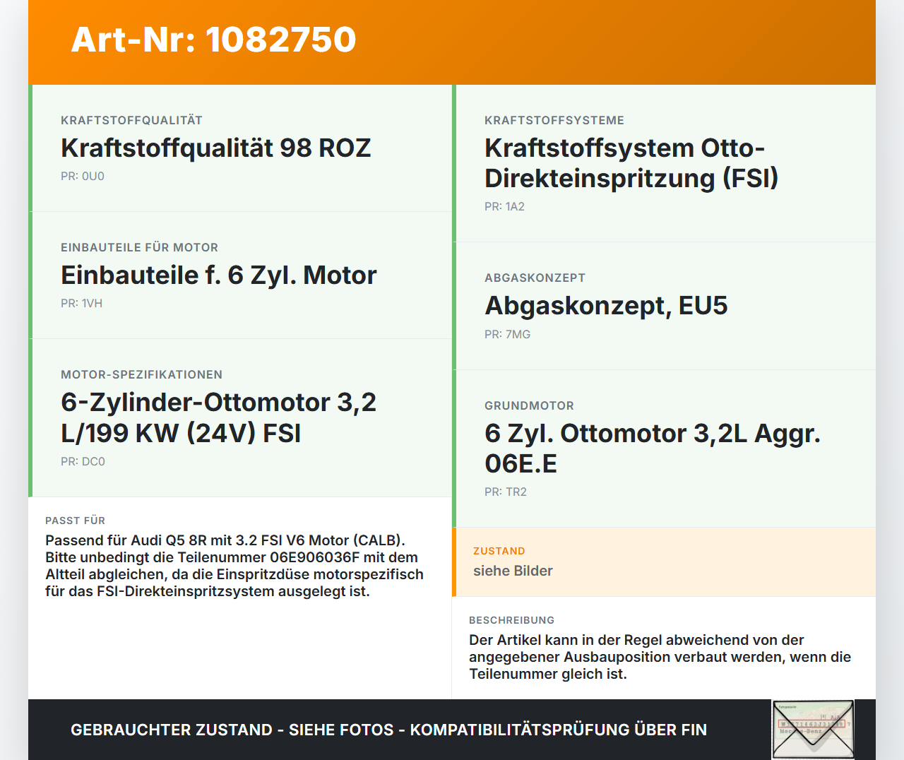 Audi Q5 8R 08-12 FSI 3,2 199KW Injektor Einspritzdüse Zyl.5 Audi Audi Q5 8R 08-12 09.06.2009 06E036F 06E906036F... Vorschau 3