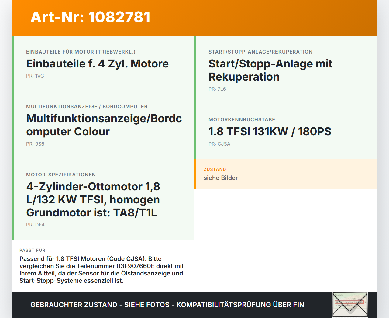 VW Passat 3G 14-19 TFSI 1,8 131KW CJSA Ölstandssensor Sensor für Öl Ölsensor VW Passat 3G 14-19 11.04.2016... Vorschau 3