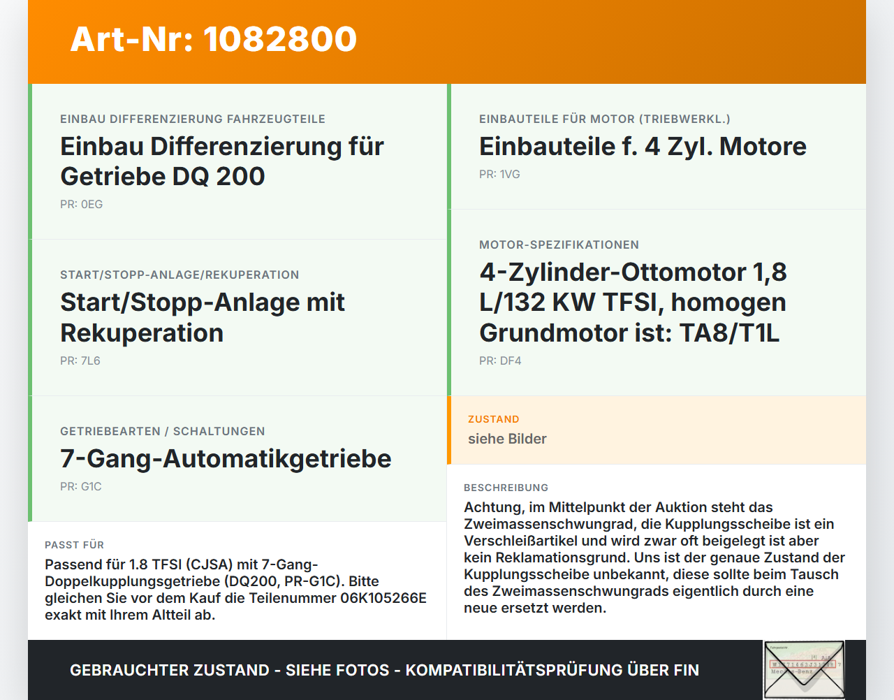 VW Passat 3G 14-19 TFSI 1,8 131KW CJSA Zweimassenschwungrad Schwungrad VW Passat 3G 14-19 11.04.2016 06K105266E... Vorschau 3